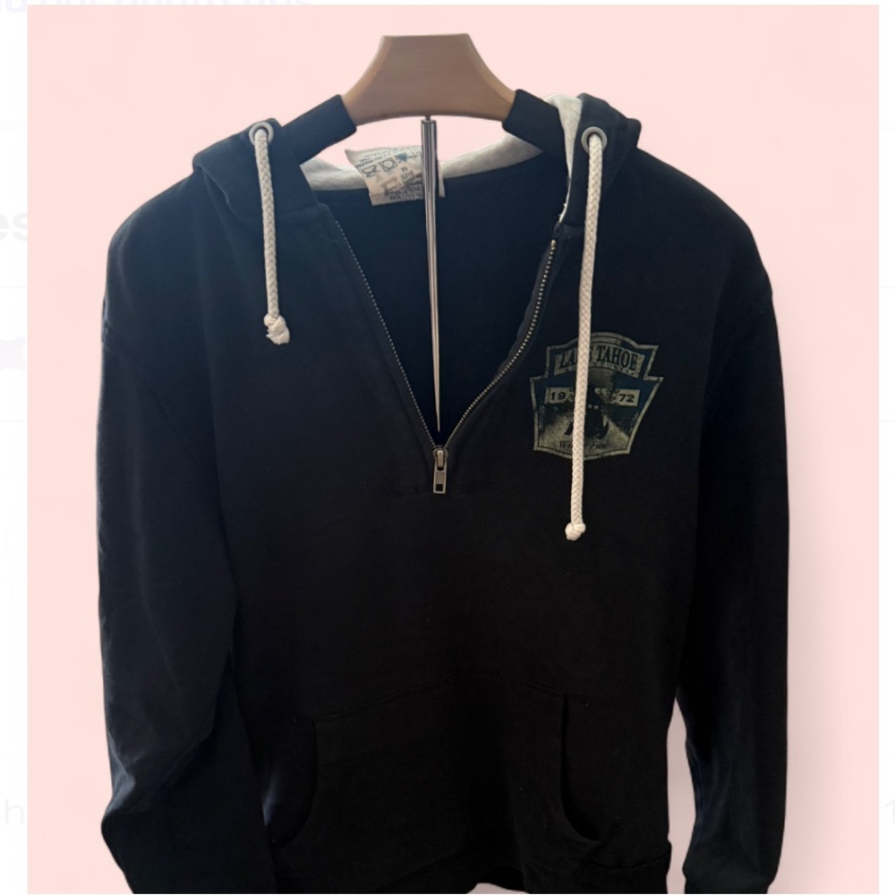 Lake Tahoe Black Half-Zip Hoodie Sweater with Drawstring
